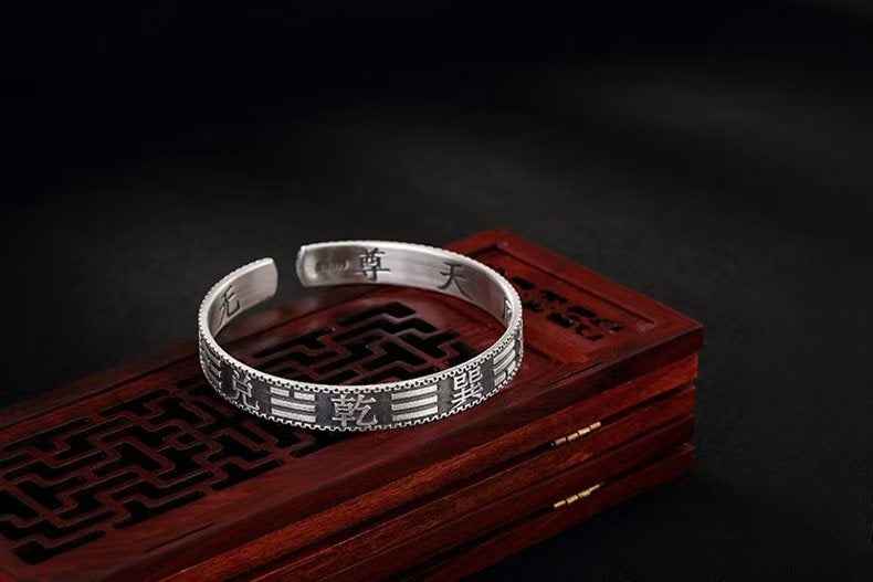 Qian Kun Bagua Open Bangle – 999 Pure Silver Yin-Yang Adjustable Bracelet